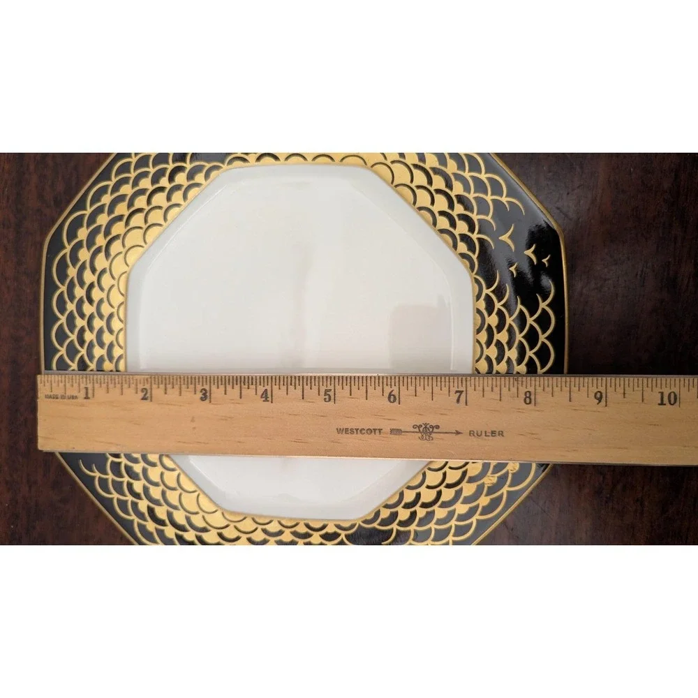 Mikasa Aegean Gold A7212 Bone China Luncheon Plates Set of 4 Black Gold Japan